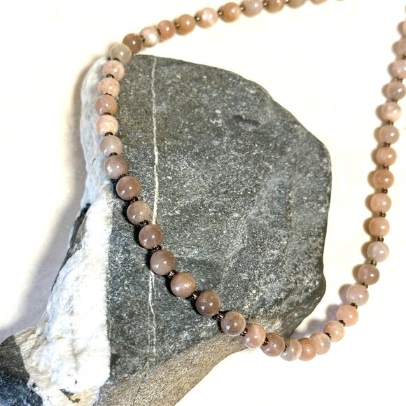 Peach Moonstone Choker, Genuine Gemstone Stackable Layering Necklace - Picture 1 of 11